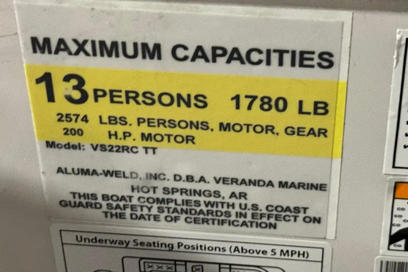 Slide: The Image of Maximum capacity label for Veranda Vista View Sport VS22RC, 2026, 13 persons, 1780 lbs. - 9