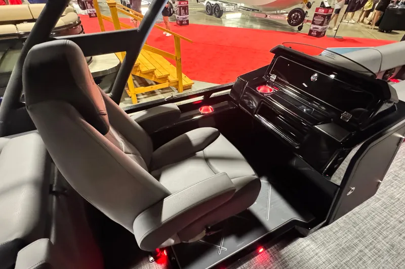 Slide: The Image of 2026 Veranda Vertex VX285DCRC Premium boat interior with sleek seating and modern dashboard design. - 15