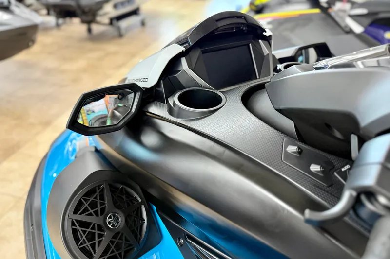 Slide: The Image of 2025 Yamaha WaveRunner FX SVHO dashboard with controls and mirror, showcasing sleek design. - 4