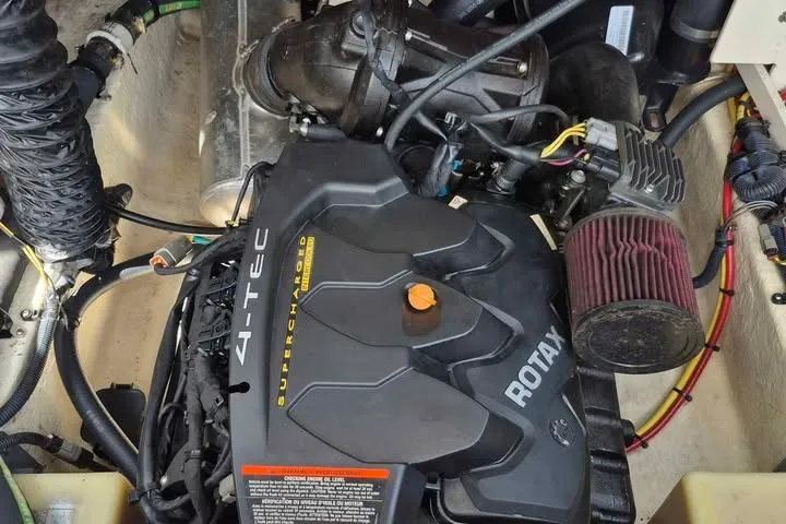 Slide: The Image of Engine of 2017 Chaparral Vortex 203 VRX boat, featuring Rotax 4-TEC technology. - 12