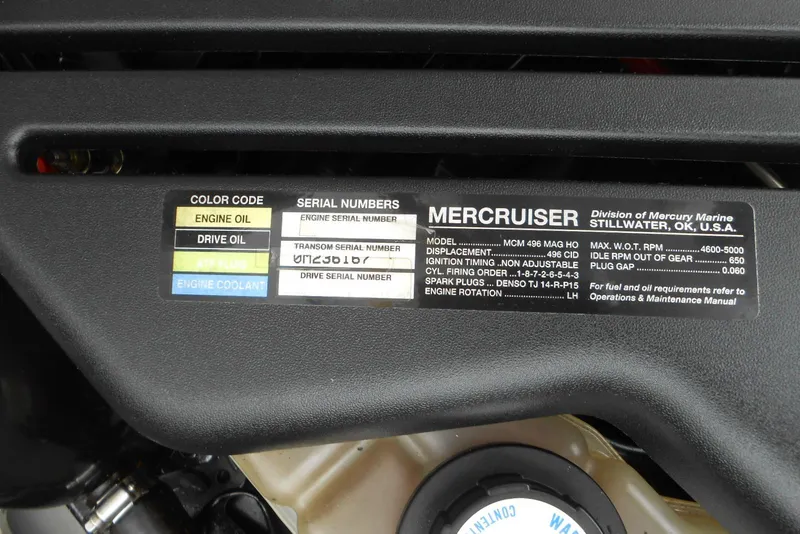 Slide: The Image of Label on a 2003 Formula 271 FASTech engine, detailing MerCruiser specifications and serial numbers. - 20