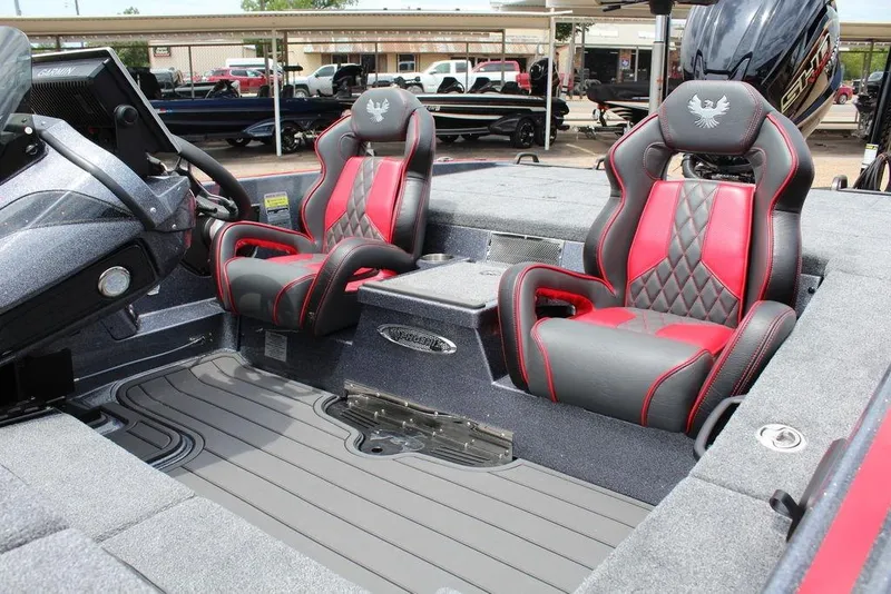 Slide: The Image of Interior of 2026 Phoenix 21 XE boat with red and black seats. - 10