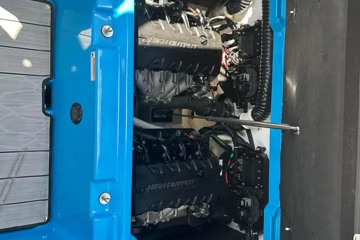 Slide: The Image of 2023 Yamaha Boats 222XD engine compartment showcasing dual high-output engines. - 4
