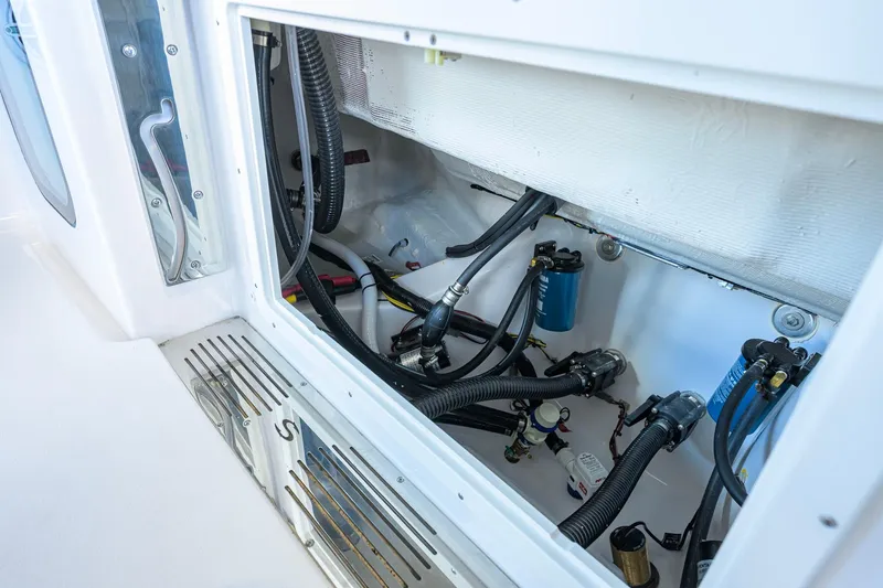 Slide: The Image of 2026 Sportsman Open 252 Center Console boat interior wiring and components. - 31
