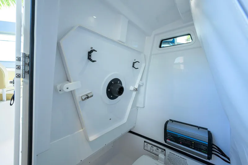 Slide: The Image of Interior of 2026 Sportsman Open 252 Center Console boat, featuring modern equipment and design. - 33