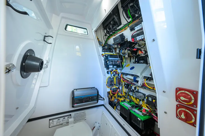 Slide: The Image of 2026 Sportsman Open 252 Center Console electrical system with wiring and components. - 37