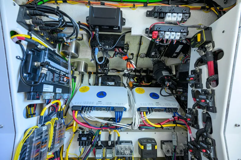 Slide: The Image of Electrical system of a 2026 Sportsman Open 252 Center Console boat, showcasing wiring and components. - 40