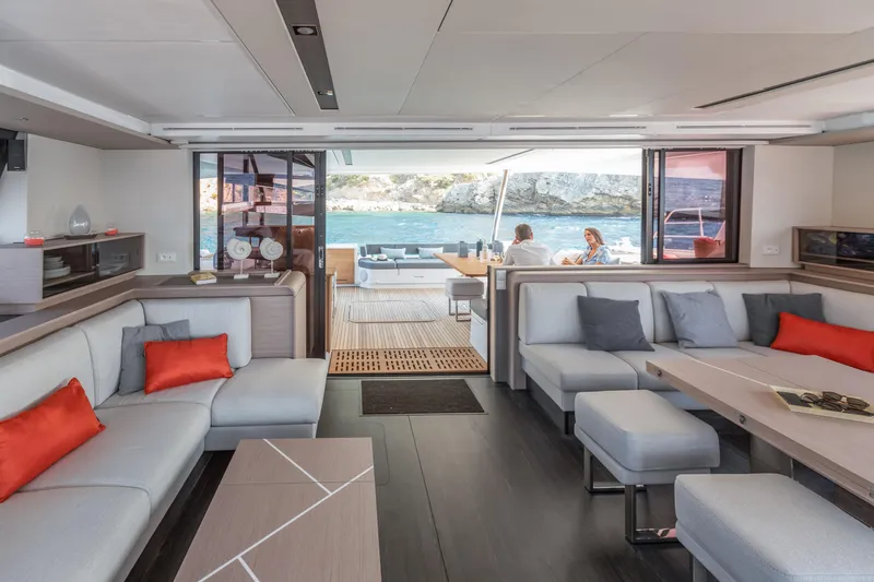 Slide: The Image of Luxurious bedroom interior of 2024 Fountaine Pajot Samana 59 catamaran yacht. - 12