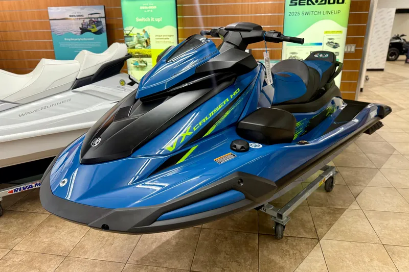 The Image of 2025 Yamaha WaveRunner VX Cruiser HO with Audio, blue, displayed in showroom. - 0