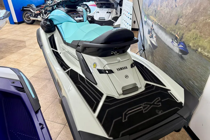 Slide: The Image of 2025 Yamaha WaveRunner FX Cruiser HO in showroom, featuring sleek design and advanced features. - 3