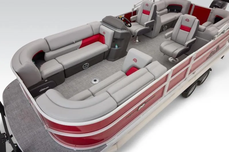 Slide: The Image of 2026 Sun Tracker Party Barge 22 DLX pontoon boat with spacious seating and modern design. - 15