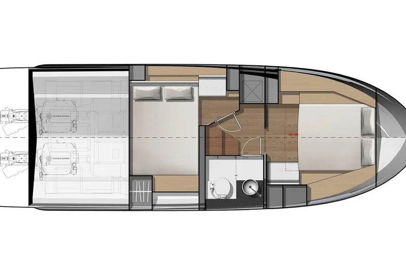 Slide: The Image of Floor plan of 2019 Jeanneau NC 33 boat, featuring cabins and bathroom layout. - 28