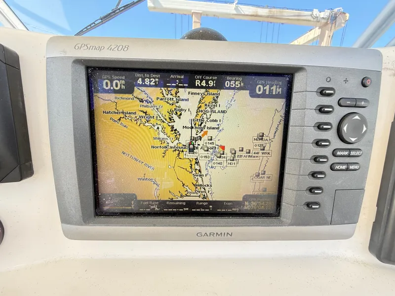 Slide: The Image of Garmin GPSmap 4208 on 2001 Albemarle 280 Express Sport Fisherman boat, displaying nautical chart. - 30