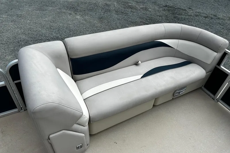 Slide: The Image of 2014 Godfrey Sweetwater 2286 Pontoon boat seat with stylish gray and navy upholstery. - 7