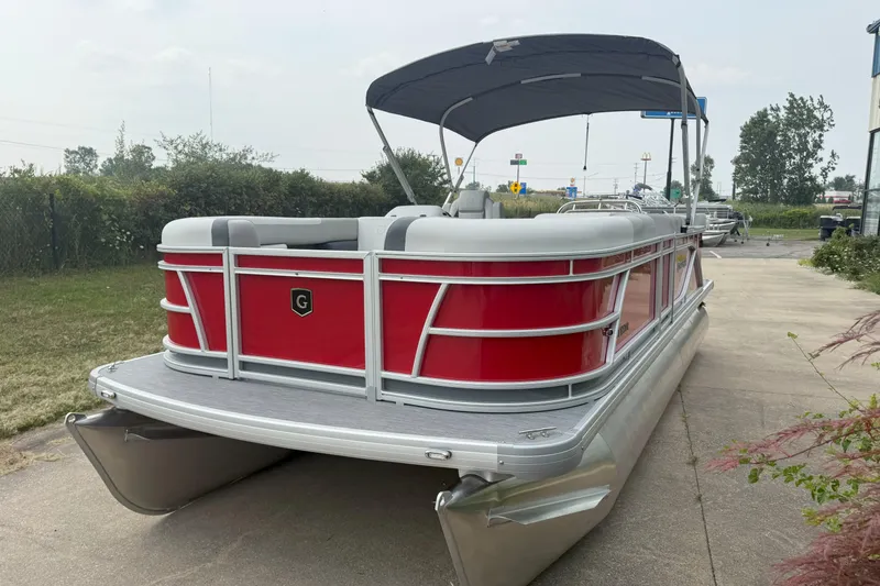 Slide: The Image of 2026 Godfrey Sweetwater 2086 C pontoon boat with red exterior and canopy. - 4