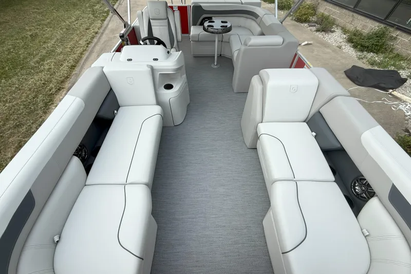 Slide: The Image of Luxurious interior of 2026 Godfrey Sweetwater 2086 C pontoon boat with plush seating. - 6