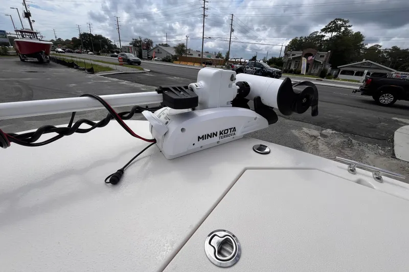 Slide: The Image of 2024 Carolina Skiff 21 LS with Minn Kota Terrova trolling motor on deck. - 14
