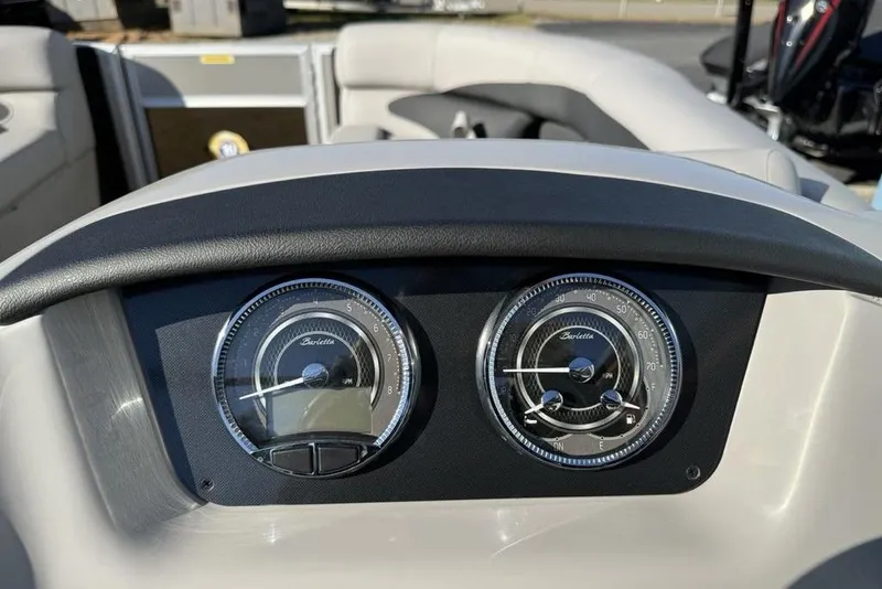 Slide: The Image of Dashboard of 2025 Barletta A20UC boat with speedometer and fuel gauge. - 16