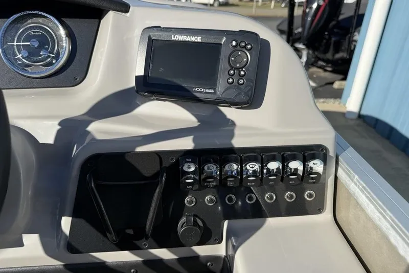 Slide: The Image of Control panel of 2025 Barletta A20UC boat with Lowrance navigation system. - 17