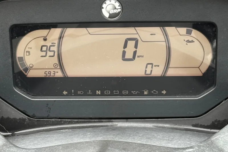 Slide: The Image of Dashboard display of a 2021 Sea-Doo GTX 230 showing speed and fuel indicators. - 4