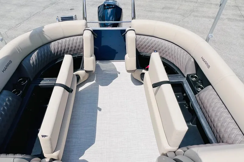 Slide: The Image of Luxurious interior of 2026 Harris Cruiser Sunliner 250 CW boat with plush seating. - 30