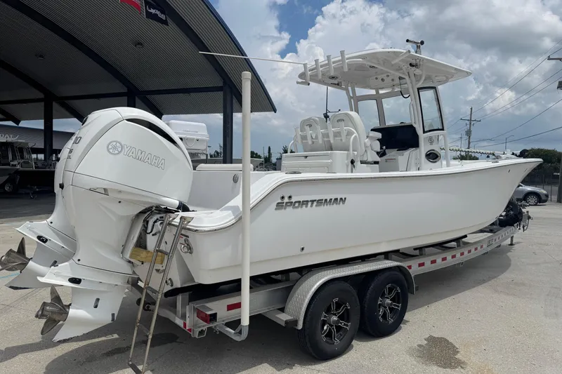 Slide: The Image of 2021 Sportsman Open 282 Center Console boat on trailer at The Boat Yard. - 4