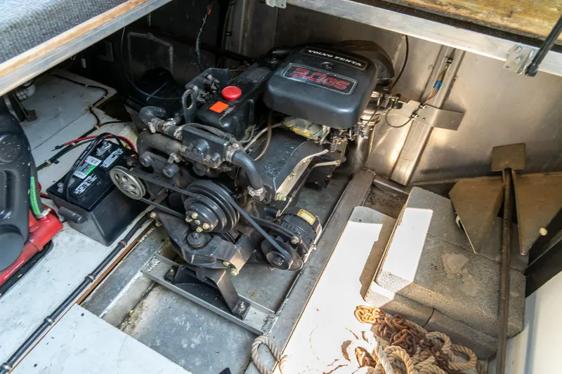 Slide: The Image of Engine compartment of 1995 Lakeview 62 x 14 Widebody Houseboat with Volvo Penta 3.0GS engine. - 49