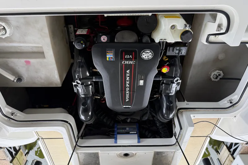 Slide: The Image of 2016 Cobalt R5 WSS Surf boat engine compartment with Volvo Penta V8 300 engine. - 10