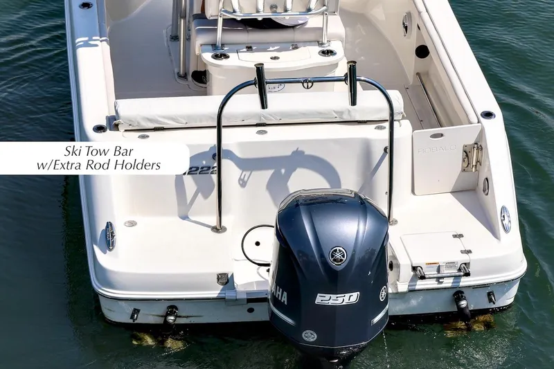 Slide: The Image of 2016 Robalo R222 Center Console with ski tow bar and extra rod holders. - 18