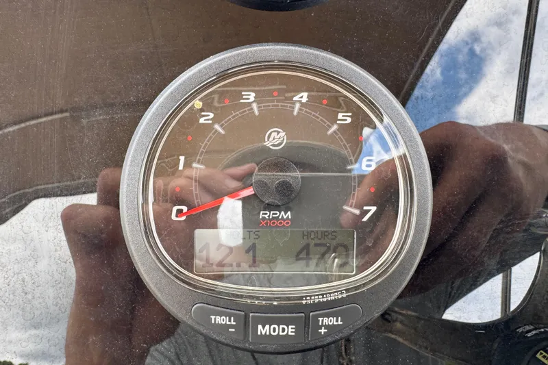 Slide: The Image of Close-up of 2023 Scout 215 Dorado tachometer showing RPM and hours. - 17