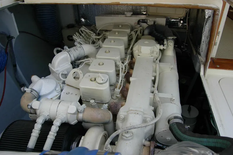 Slide: The Image of Engine compartment of a 1987 Bertram 33 Sport Fisherman boat. - 50