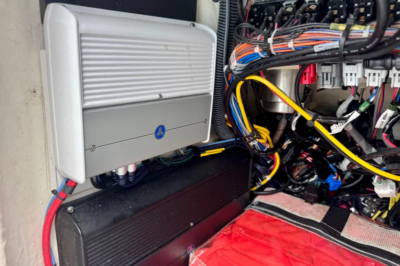 Slide: The Image of 2023 Pathfinder 2500 Hybrid electrical system with wiring and components. - 17