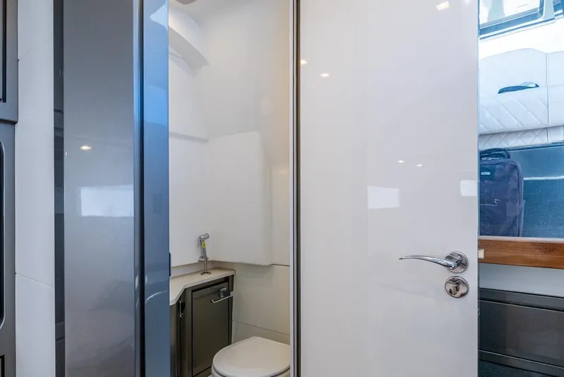 Slide: The Image of 2023 Schaefer V33 yacht bathroom interior with modern fixtures and sleek design. - 30