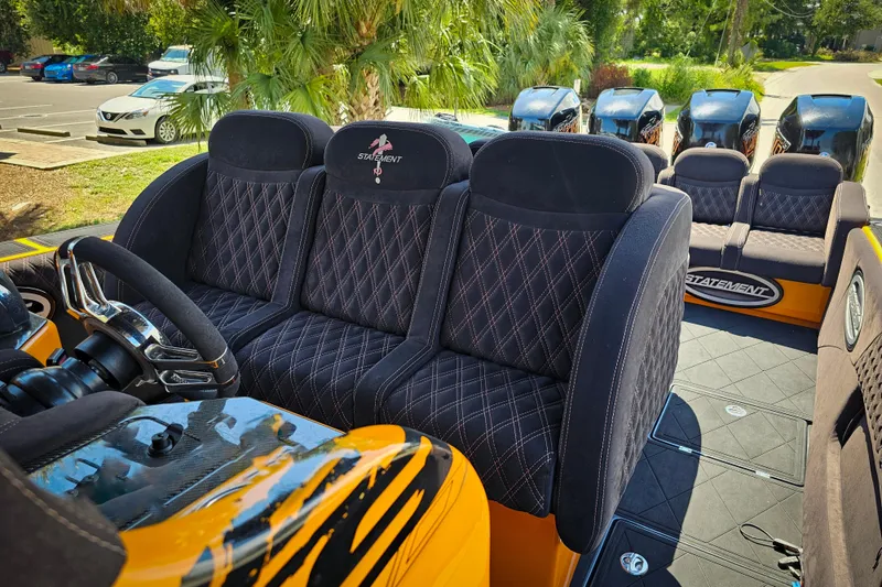 Slide: The Image of Luxurious interior of 2016 Statement 380 Open boat with plush seating and sleek design. - 24