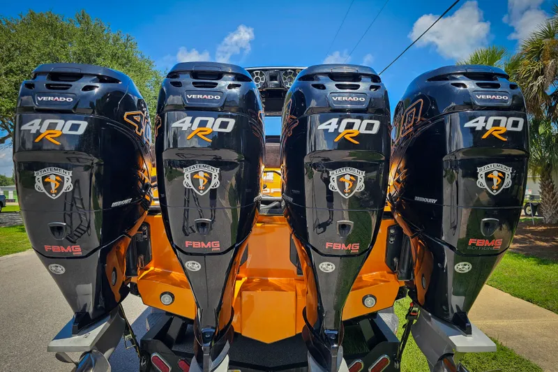 Slide: The Image of Four Mercury Verado 400R engines on a 2016 Statement 380 Open boat. - 8