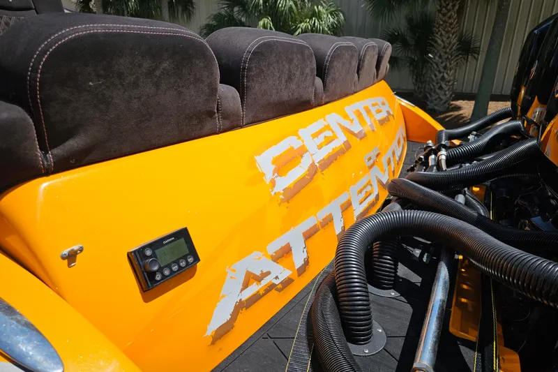 Slide: The Image of Yellow Statement 380 Open boat with "Center of Attention" text, 2016 model. - 9