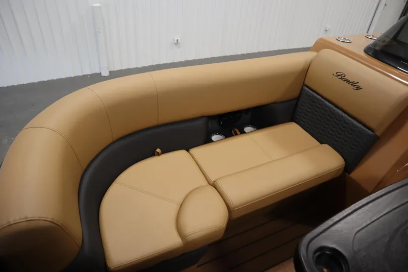 Slide: The Image of 2026 Bentley Pontoons Elite 223 Admiral Tri-toon, luxurious tan seating detail. - 14