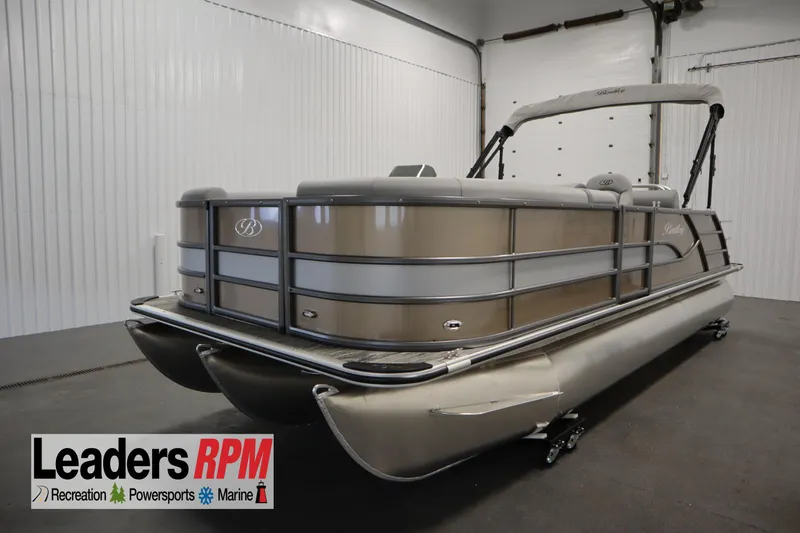 The Image of 2026 Bentley Pontoons Legacy 223 Swingback Tri-toon in showroom, featuring sleek design and modern amenities. - 0