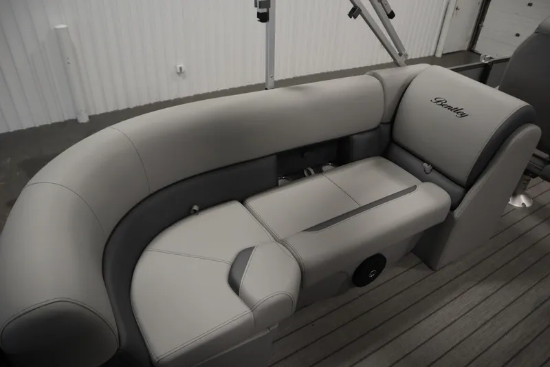 Slide: The Image of 2026 Bentley Pontoons Legacy 223 Navigator Tri-Toon, luxurious gray seating detail. - 34