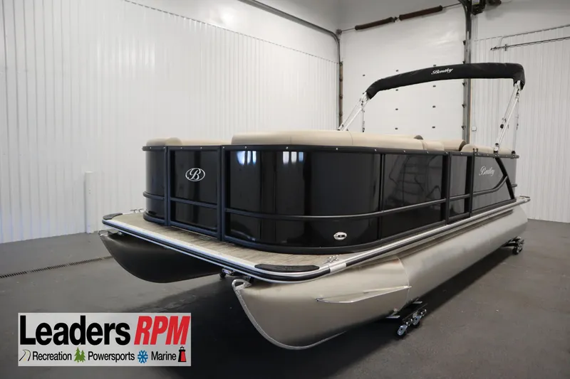 The Image of 2026 Bentley Pontoons LE 200 CW in showroom, black exterior, beige seating, Leaders RPM logo. - 0