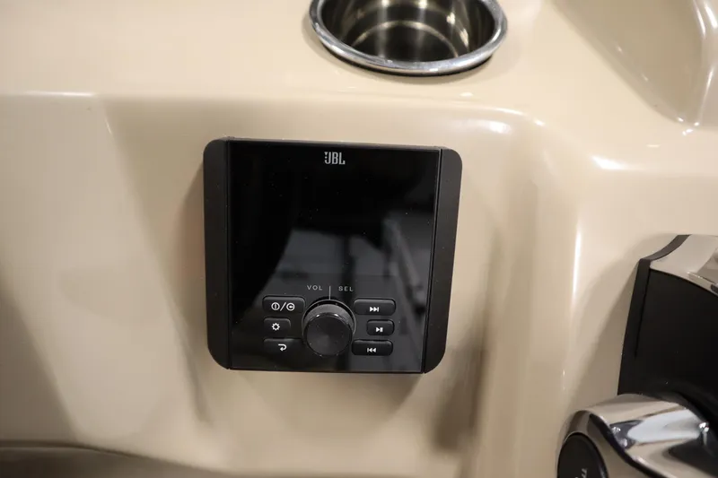 Slide: The Image of JBL audio control panel on 2026 Bentley Pontoons LE 200 CW dashboard. - 23