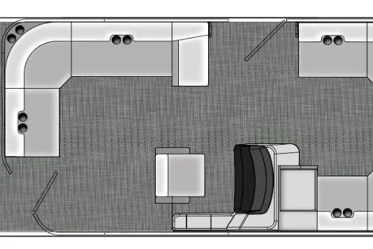 Slide: The Image of 2026 Bentley Pontoons Legacy 200 Cruise XL in a showroom, showcasing sleek design. - 2