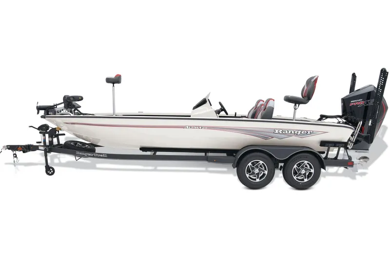 Slide: The Image of 2025 Ranger ALPHA 208 boat interior with steering wheel and Lowrance display. - 3