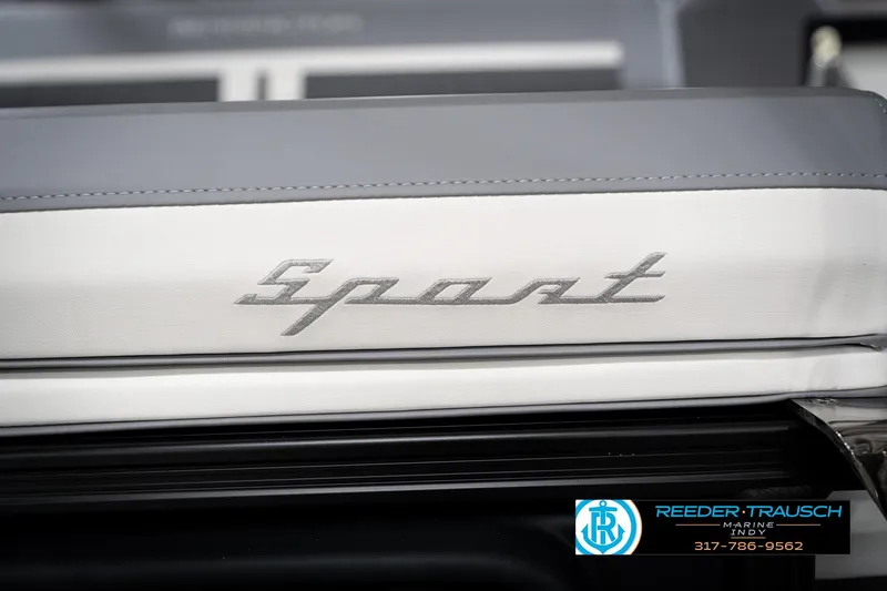 Slide: The Image of 2026 Bennington 22 MSB boat seat with "Sport" embroidery, Reeder Trausch Marine logo visible. - 51