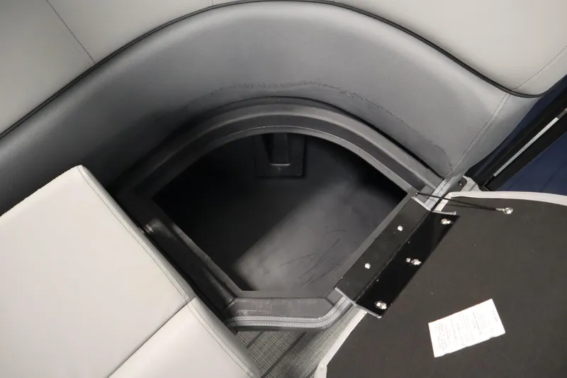 Slide: The Image of 2025 Bentley Pontoons Elite 253 Admiral Tri-toon storage compartment with open seat. - 14