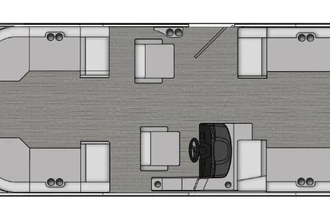 Slide: The Image of 2025 Bentley Pontoons Elite 253 Admiral Tri-toon in a showroom, showcasing sleek design. - 2