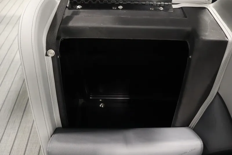 Slide: The Image of 2025 Bentley Pontoons Elite 253 Admiral Tri-toon storage compartment, featuring sleek interior design. - 40