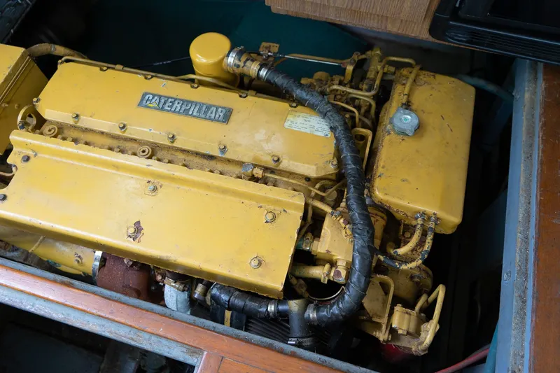 Slide: The Image of Caterpillar engine in a 1978 Bertram 35 Flybridge Sportfish boat. - 28