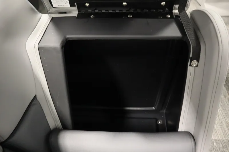 Slide: The Image of 2025 Bentley Pontoons Legacy 243 DL Navigator Tri-toon storage compartment, open and empty. - 28