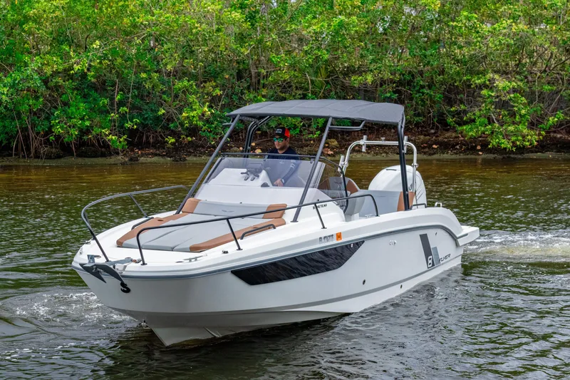 Slide: The Image of 2022 Beneteau America Flyer 8 Sundeck cruising on a serene river. - 0